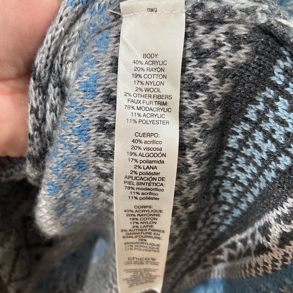 Chico’s Elaine Cardigan Duster with fur Blue Size 2 (Large) - Picture 5 of 14